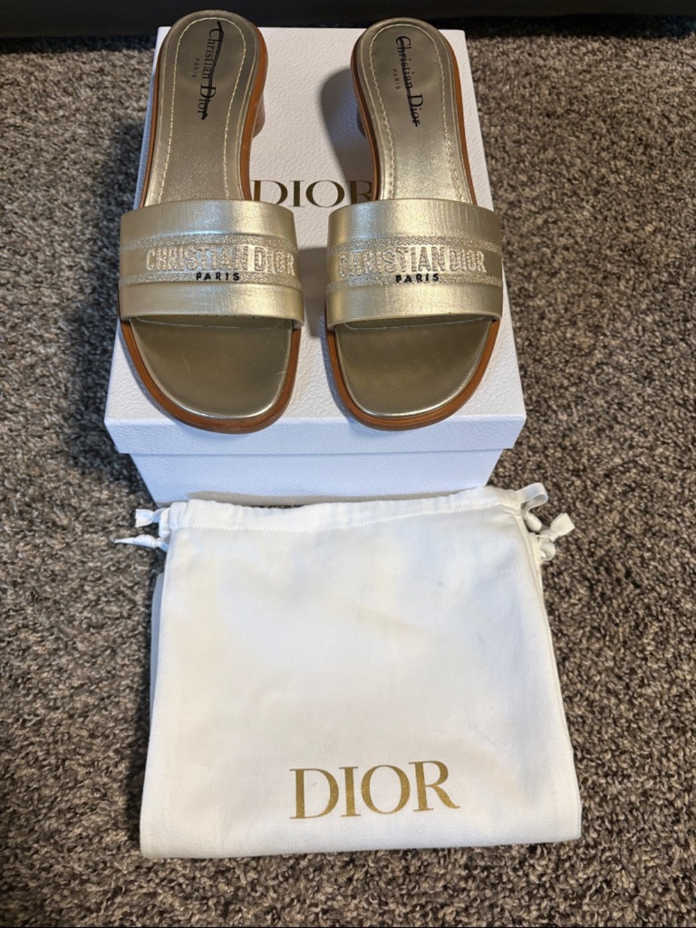 Authentic Christian Dior Dway heeled Sandals Gold- New
